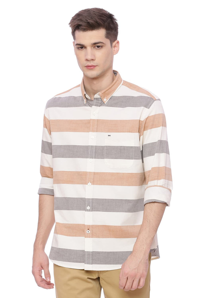 BASICS SLIM FIT WEFT STRIPES SHIRT