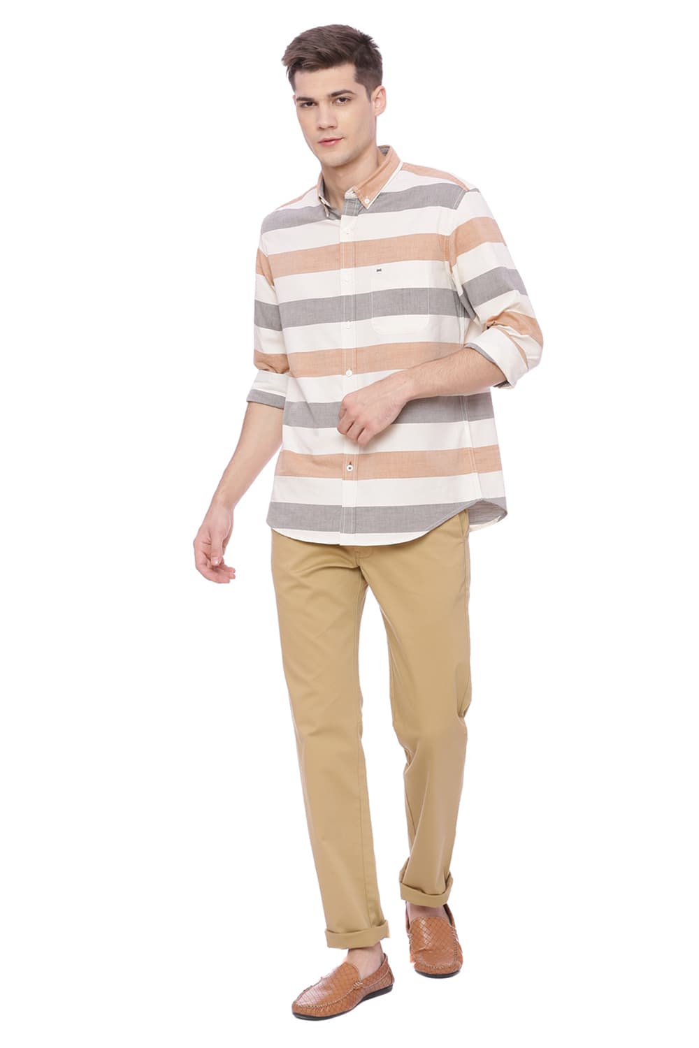 BASICS SLIM FIT WEFT STRIPES SHIRT