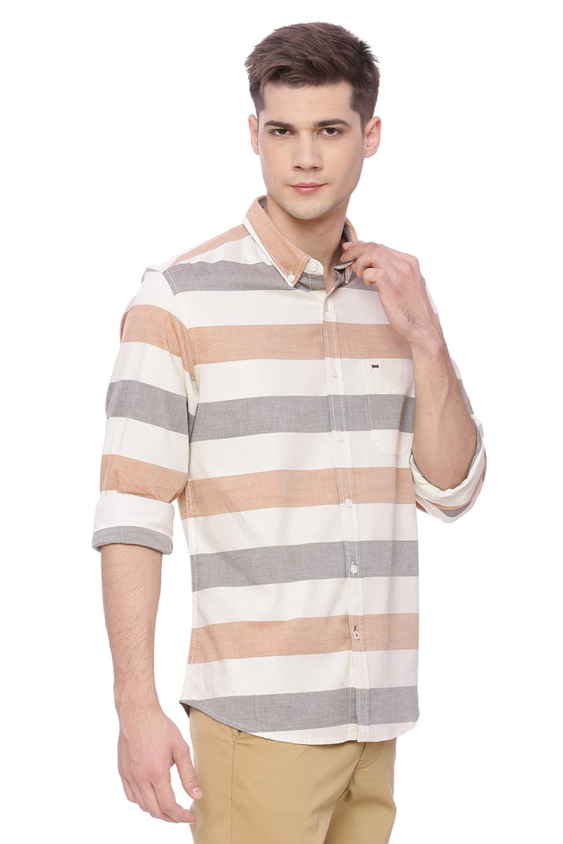 BASICS SLIM FIT WEFT STRIPES SHIRT