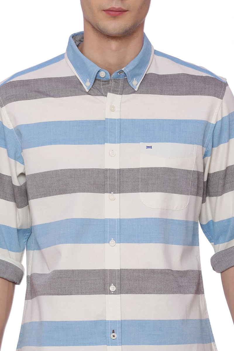 BASICS SLIM FIT WEFT STRIPES SHIRT