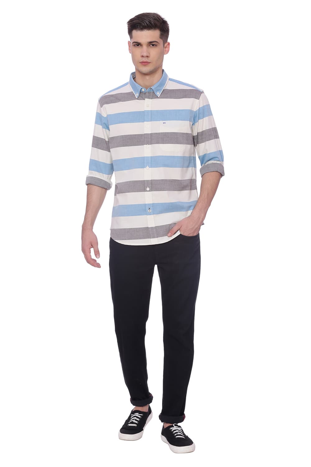 BASICS SLIM FIT WEFT STRIPES SHIRT