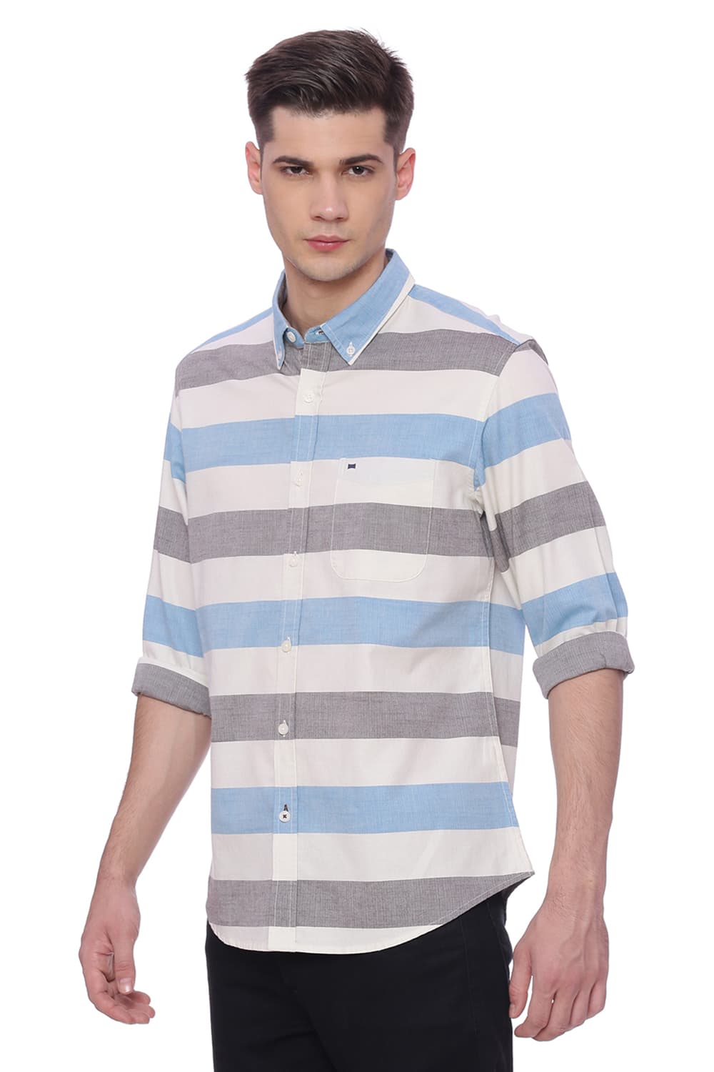 BASICS SLIM FIT WEFT STRIPES SHIRT