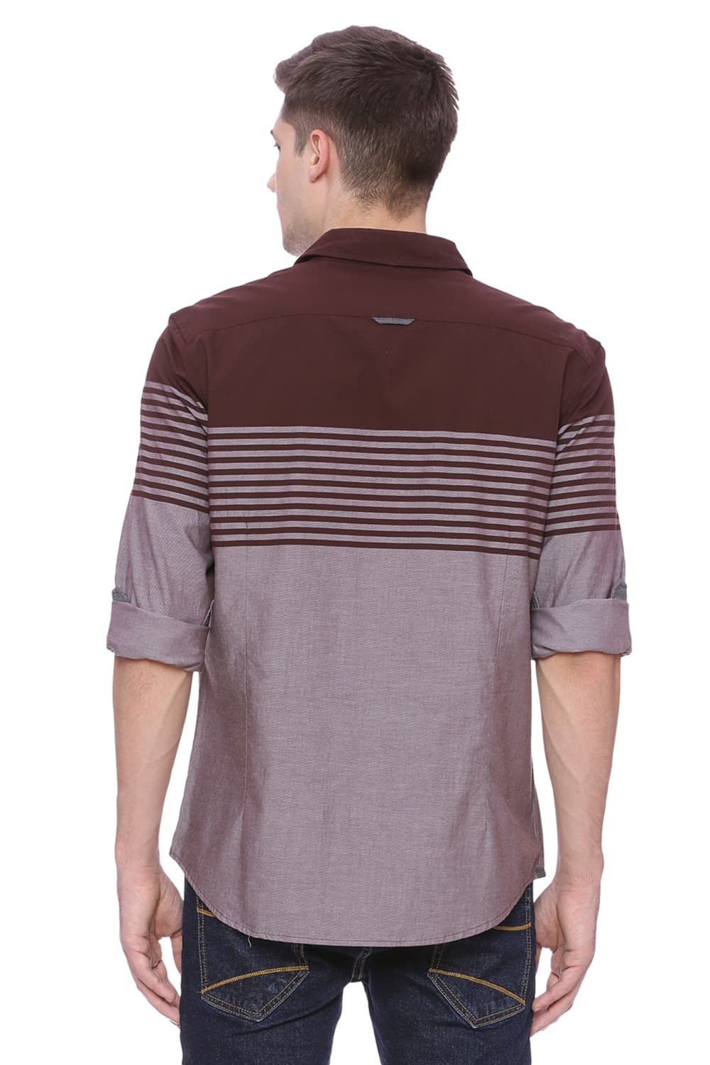 BASICS SLIM FIT ENGINEERED STRIPE SHIRT