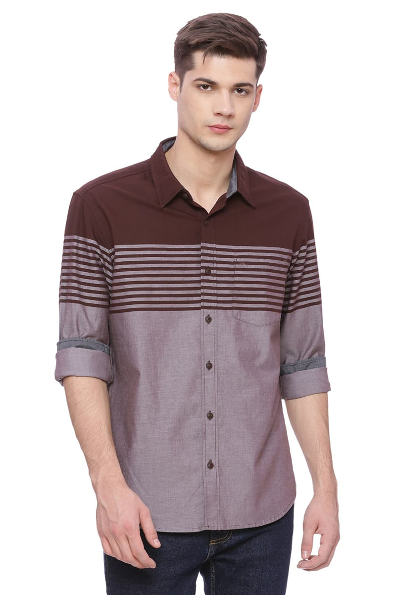 BASICS SLIM FIT ENGINEERED STRIPE SHIRT