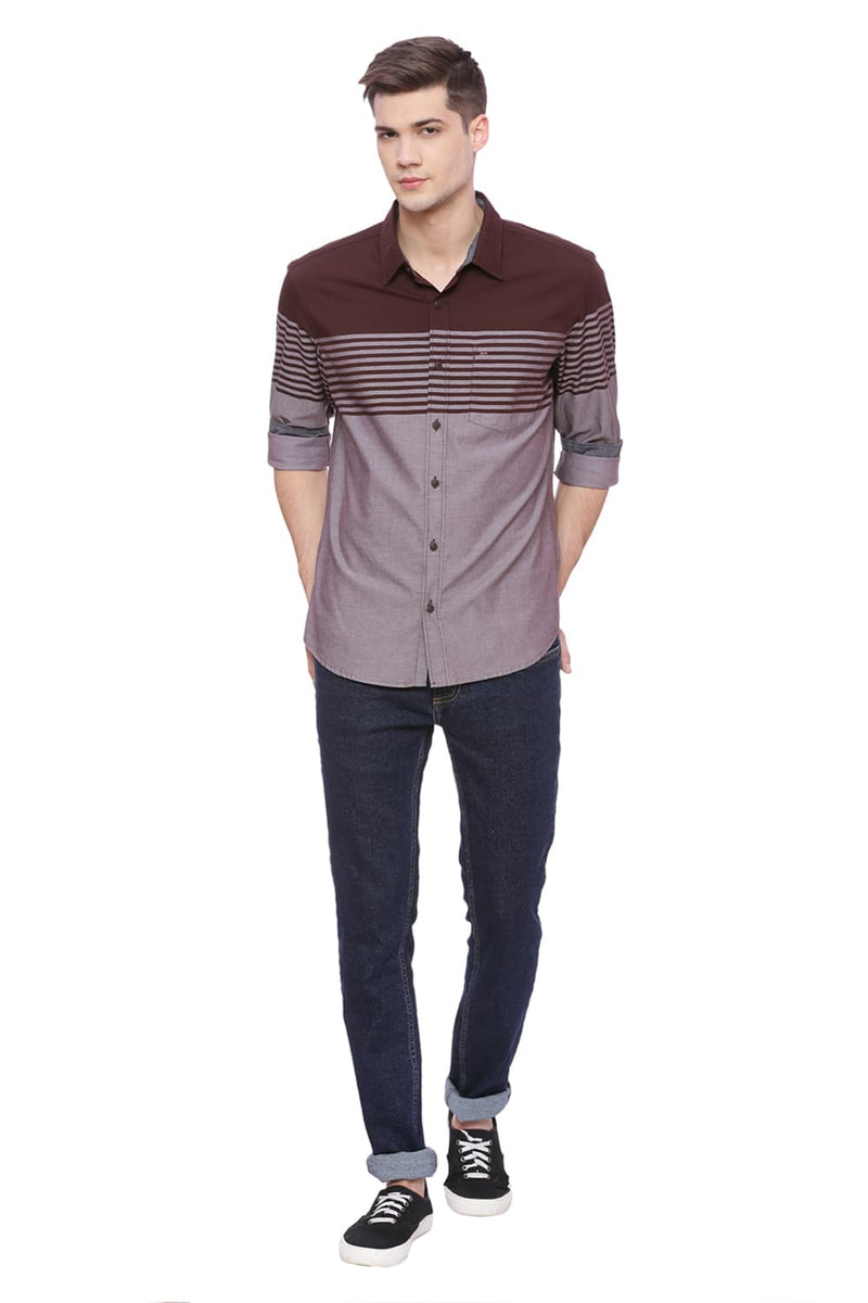 BASICS SLIM FIT ENGINEERED STRIPE SHIRT