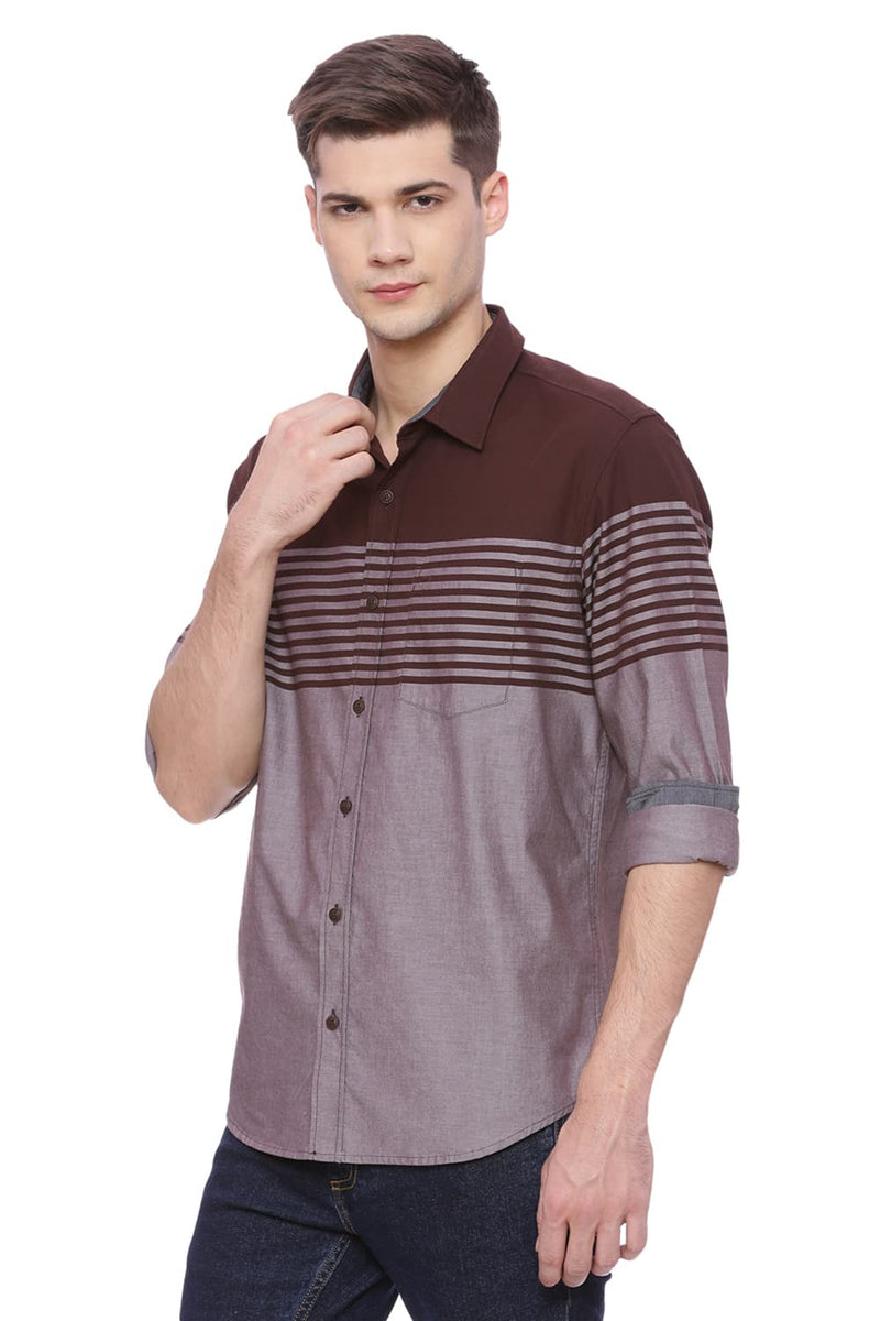 BASICS SLIM FIT ENGINEERED STRIPE SHIRT