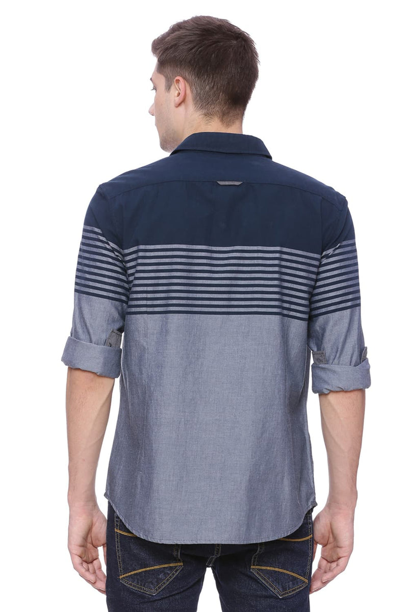 BASICS SLIM FIT ENGINEERED STRIPE SHIRT