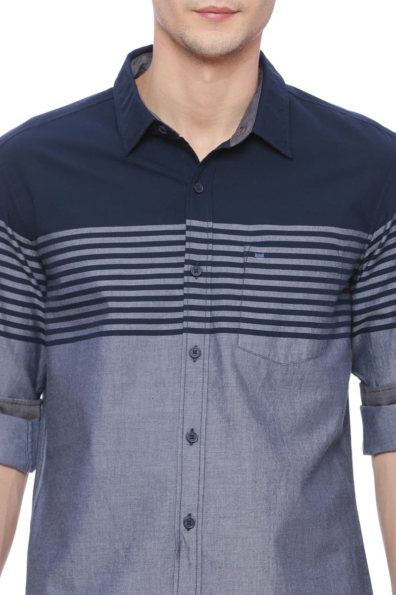 BASICS SLIM FIT ENGINEERED STRIPE SHIRT