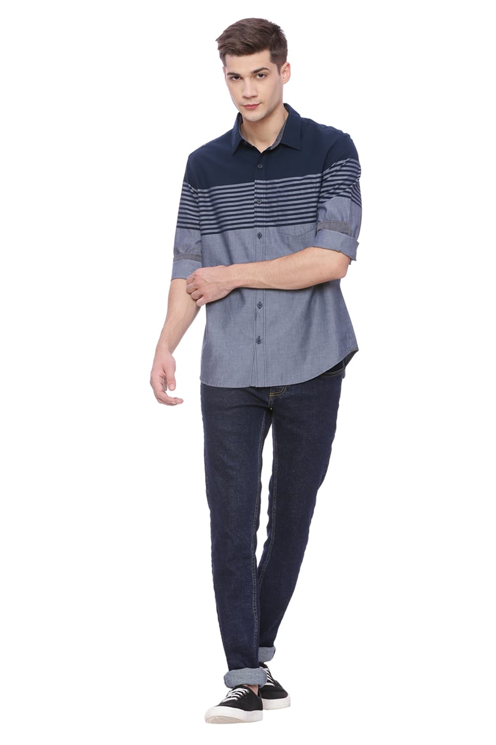 BASICS SLIM FIT ENGINEERED STRIPE SHIRT