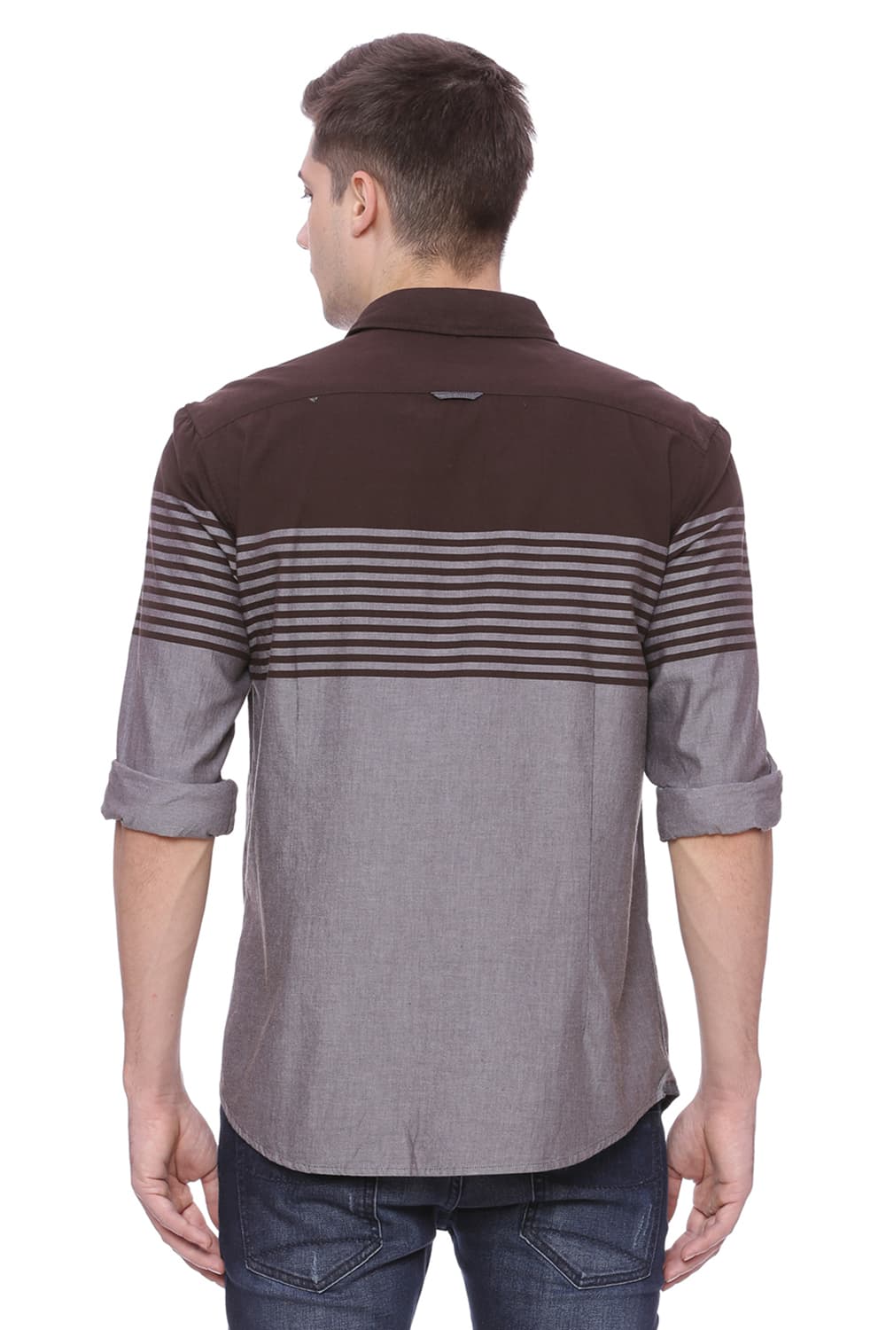 BASICS SLIM FIT ENGINEERED STRIPE SHIRT