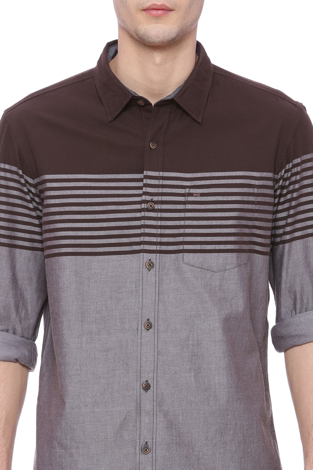 BASICS SLIM FIT ENGINEERED STRIPE SHIRT