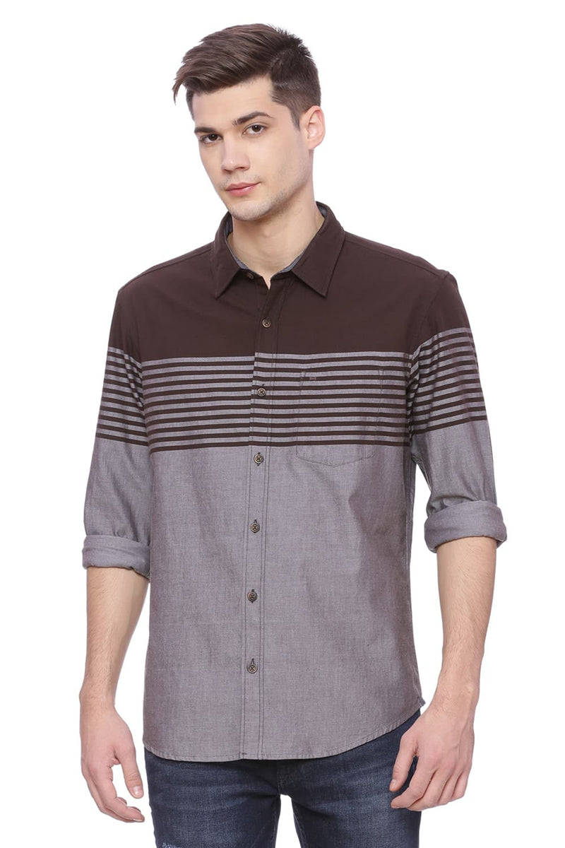 BASICS SLIM FIT ENGINEERED STRIPE SHIRT