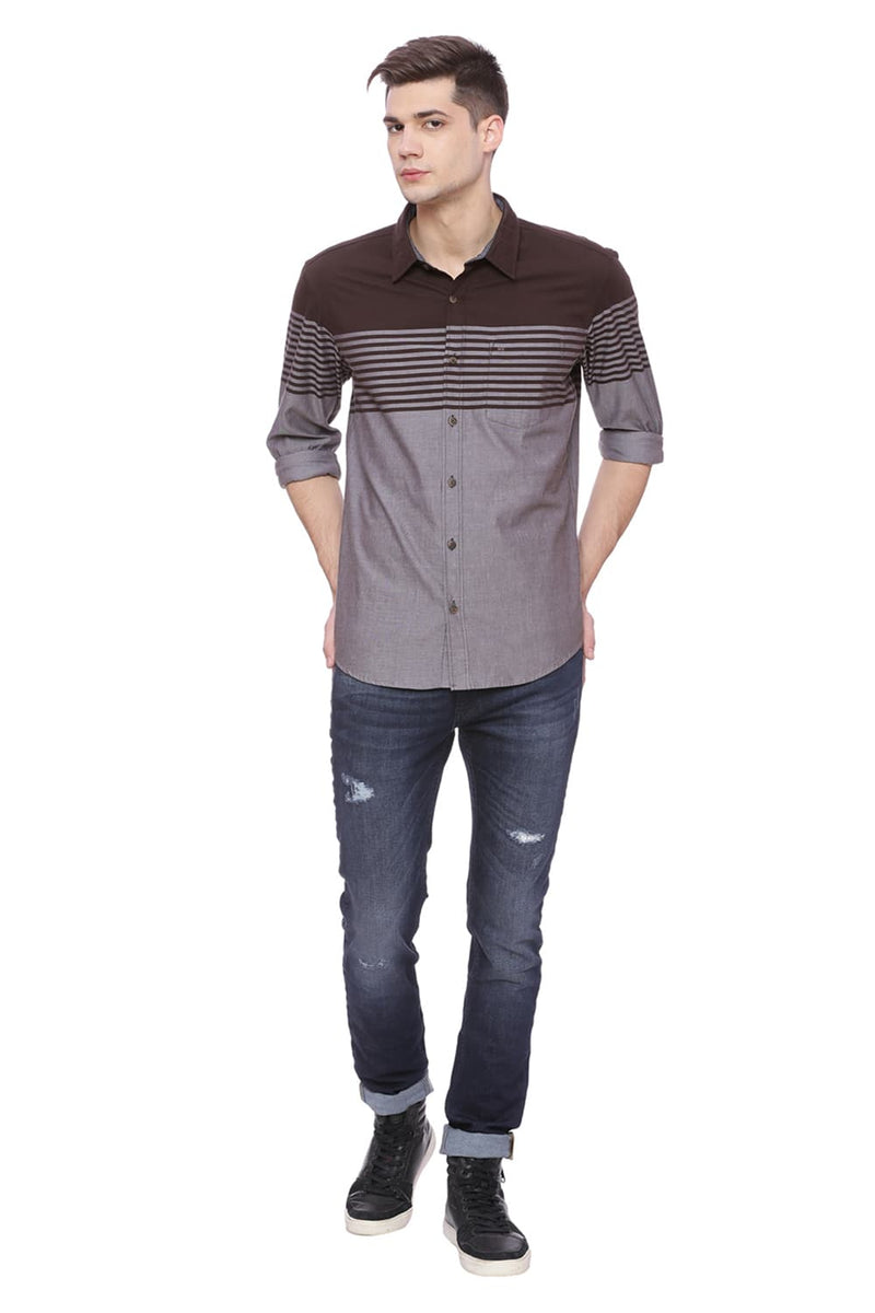 BASICS SLIM FIT ENGINEERED STRIPE SHIRT