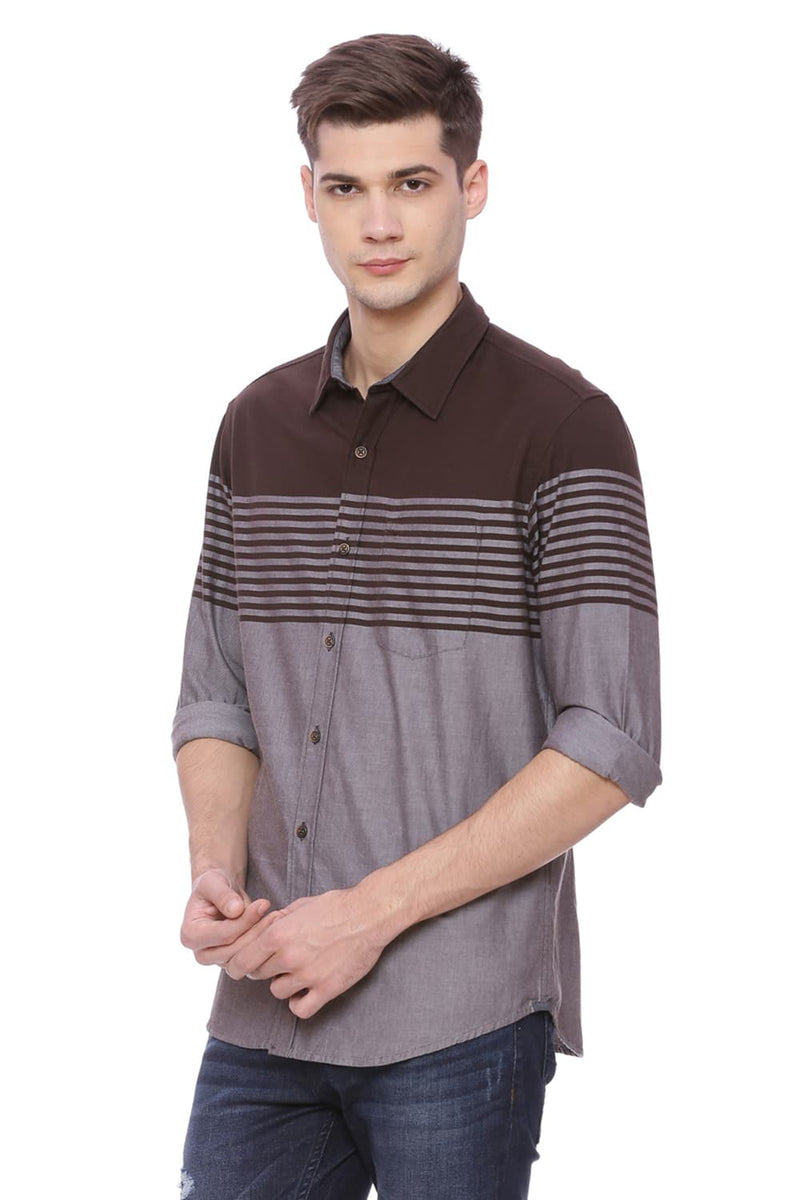 BASICS SLIM FIT ENGINEERED STRIPE SHIRT