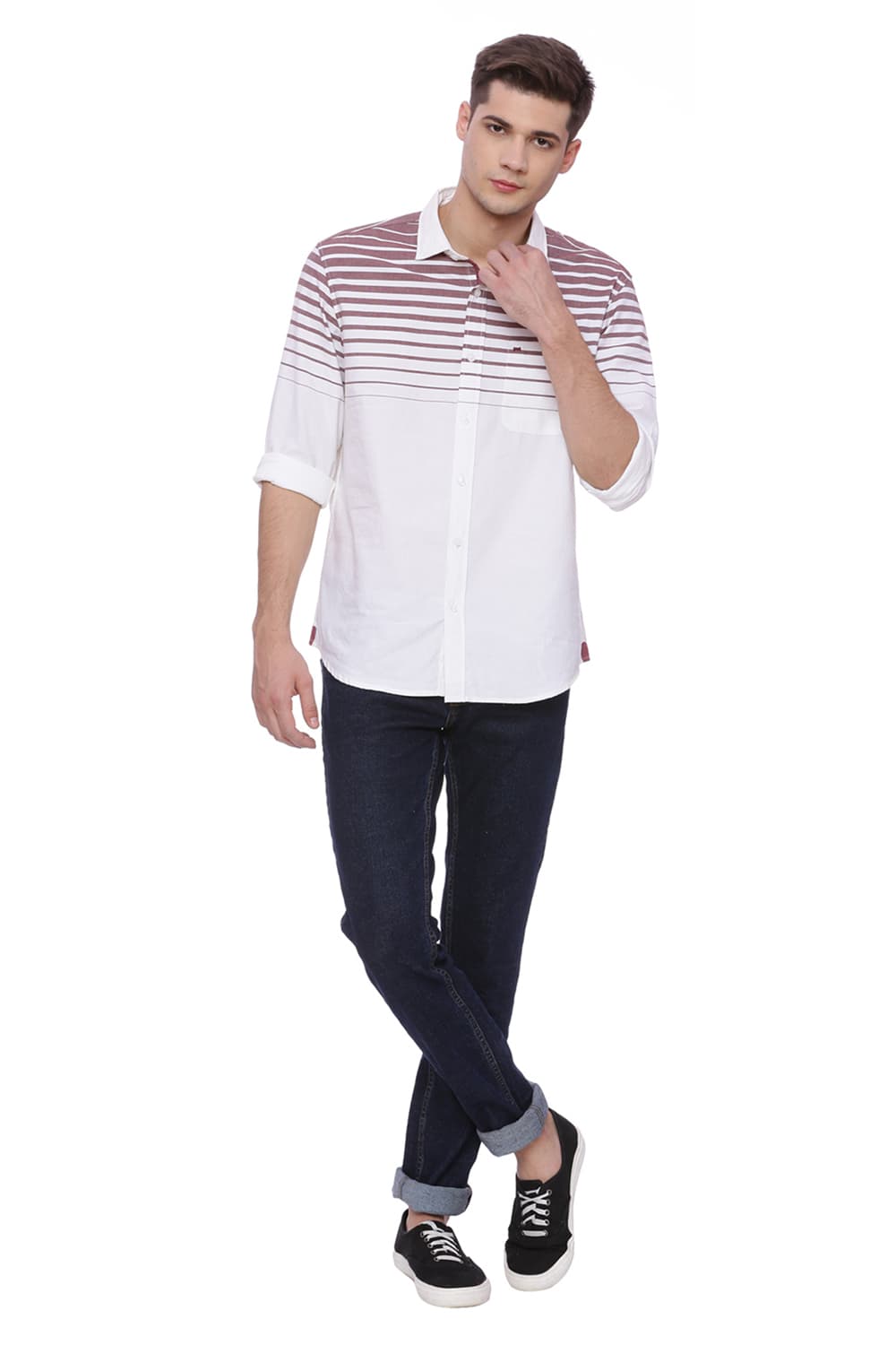 BASICS SLIM FIT WEFT STRIPES SHIRT