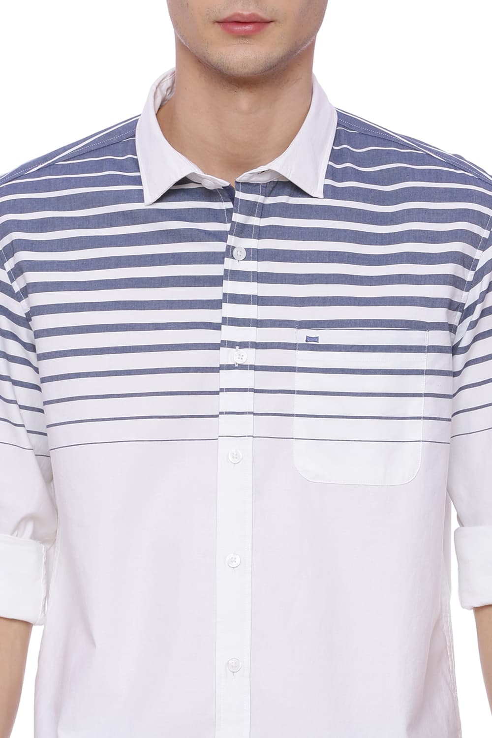 BASICS SLIM FIT WEFT STRIPES SHIRT