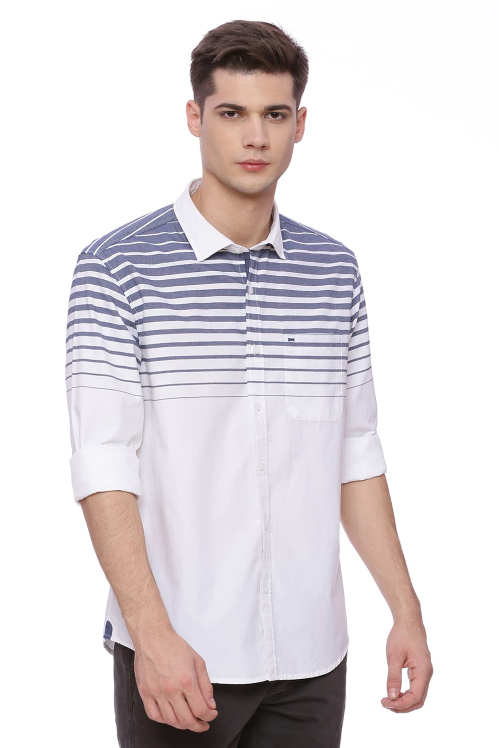 BASICS SLIM FIT WEFT STRIPES SHIRT