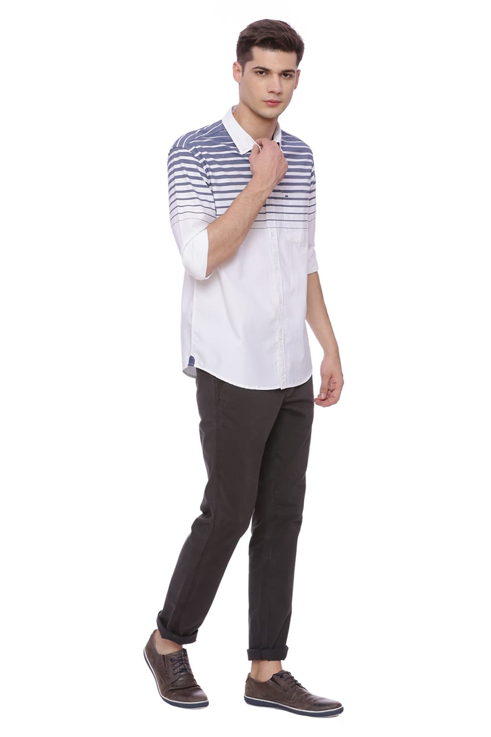 BASICS SLIM FIT WEFT STRIPES SHIRT