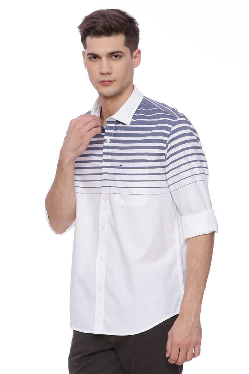 BASICS SLIM FIT WEFT STRIPES SHIRT