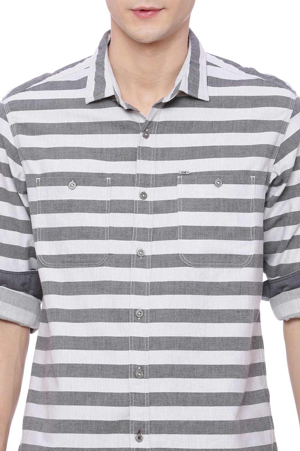 BASICS SLIM FIT WEFT STRIPES SHIRT