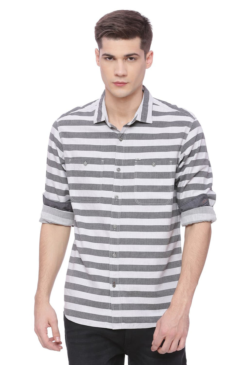 BASICS SLIM FIT WEFT STRIPES SHIRT