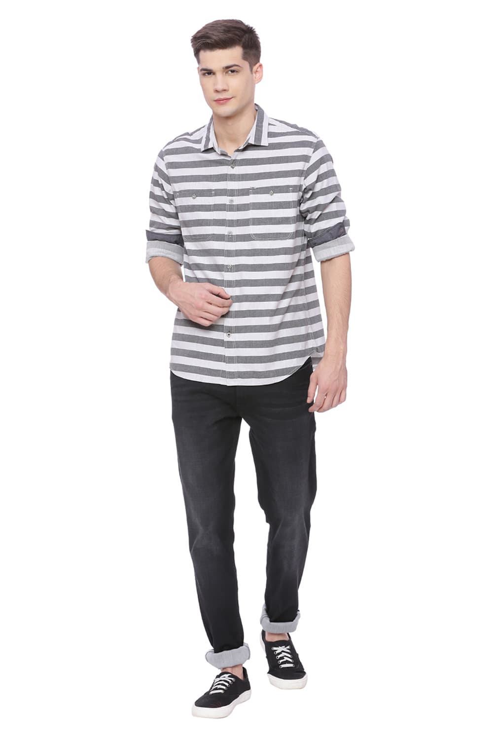 BASICS SLIM FIT WEFT STRIPES SHIRT