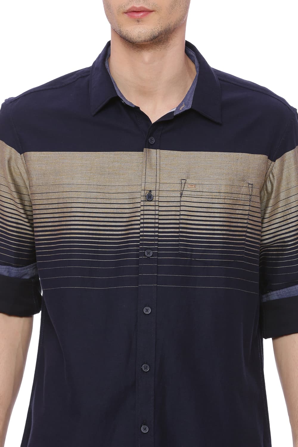 BASICS SLIM FIT WEFT STRIPES SHIRT