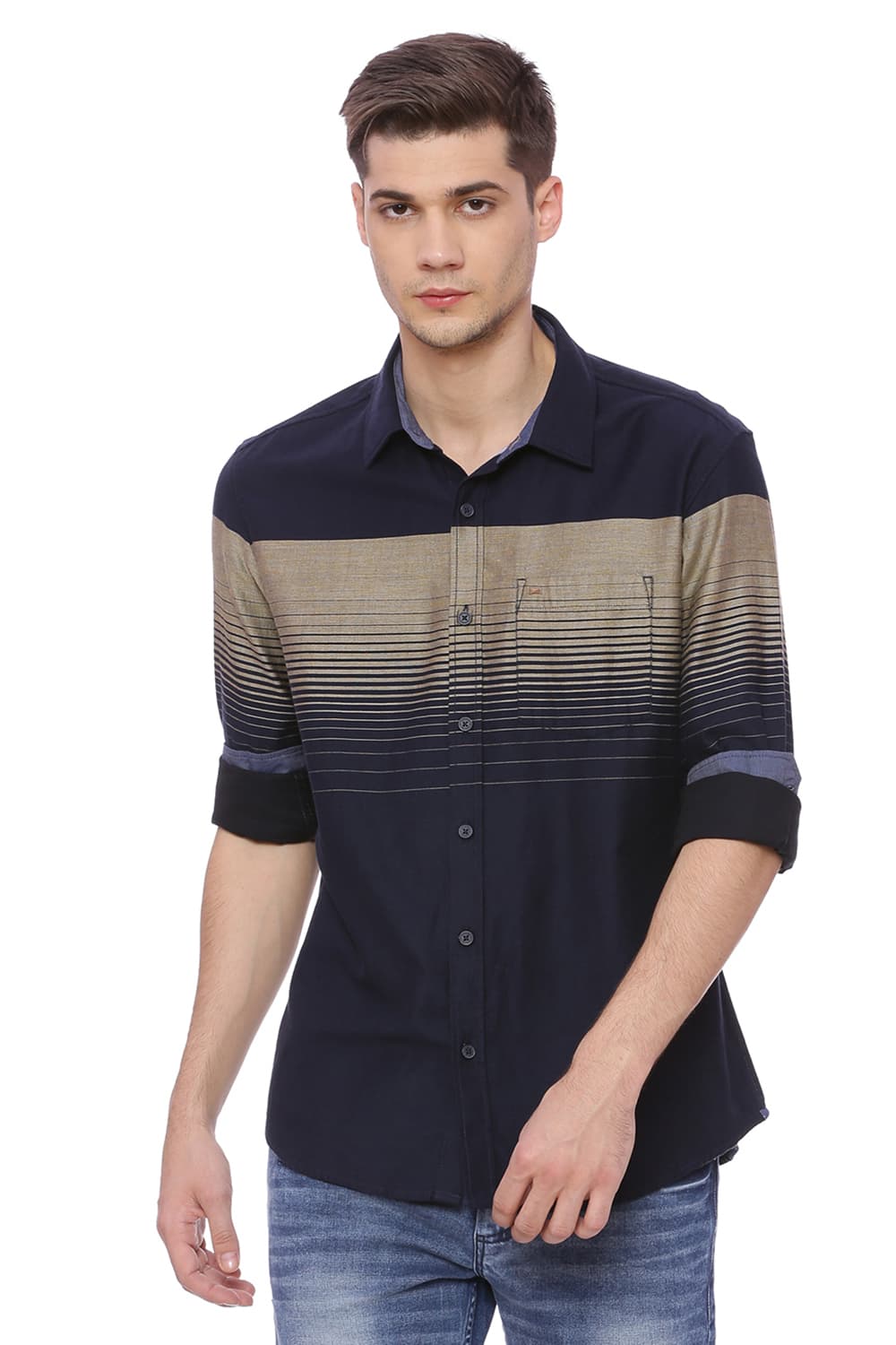 BASICS SLIM FIT WEFT STRIPES SHIRT