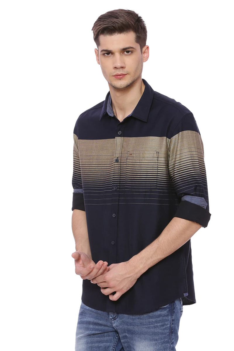 BASICS SLIM FIT WEFT STRIPES SHIRT