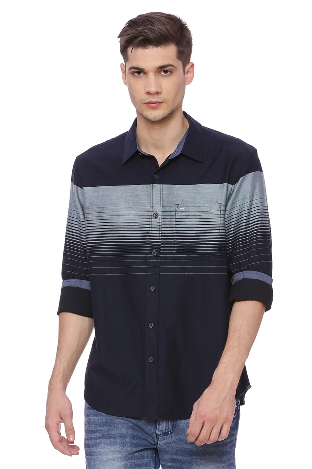 BASICS SLIM FIT WEFT STRIPES SHIRT