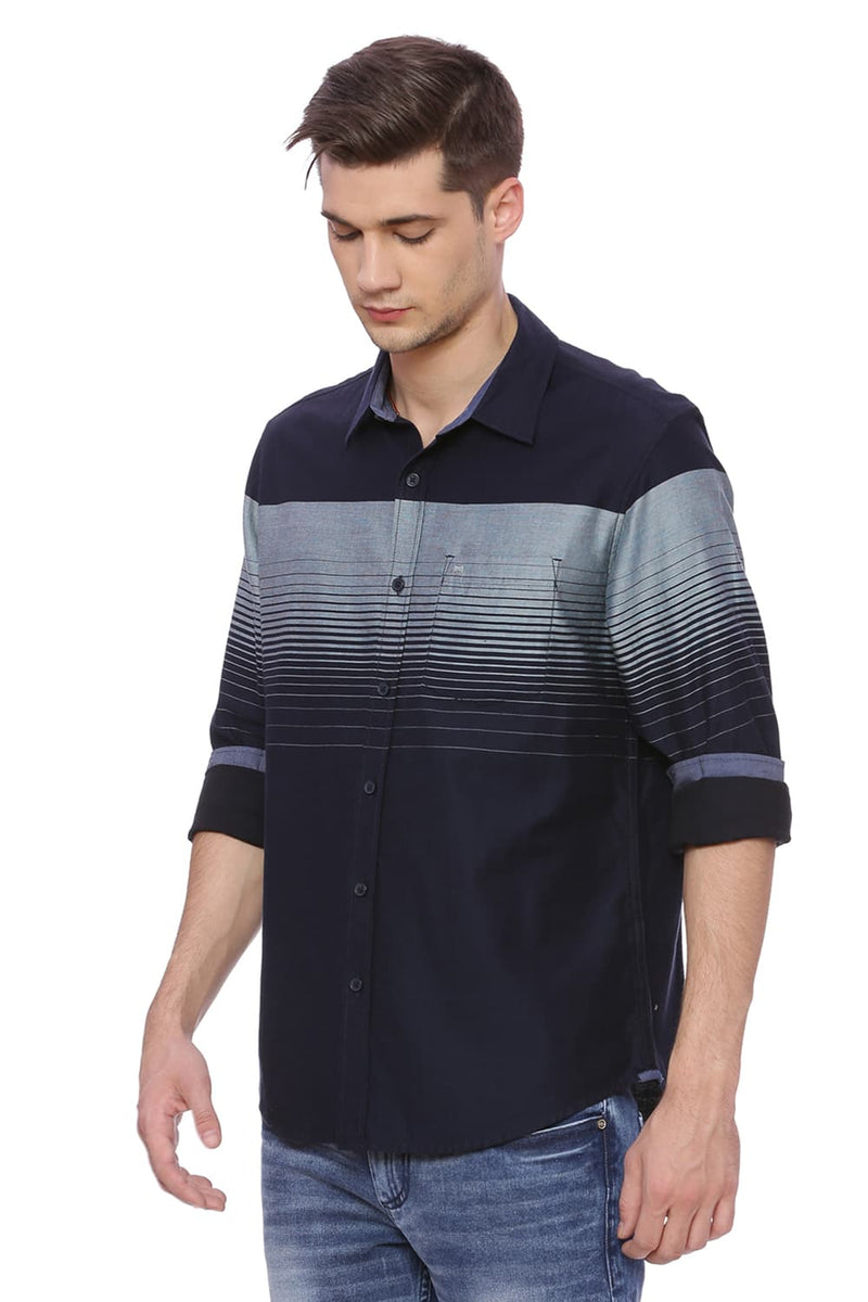 BASICS SLIM FIT WEFT STRIPES SHIRT