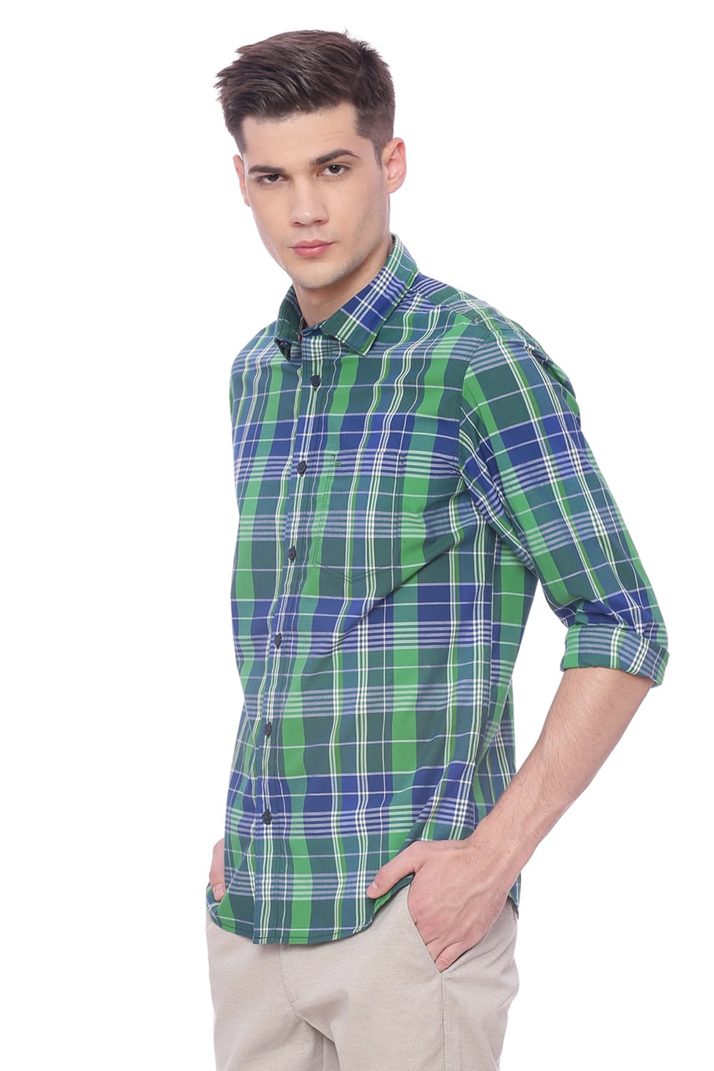 BASICS SLIM FIT CHECKS SHIRT