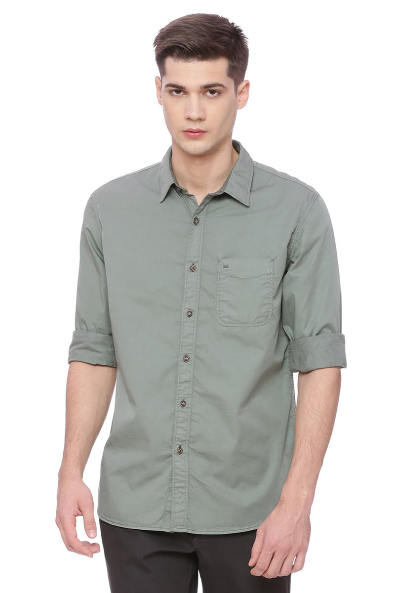 BASICS SLIM FIT GARMENT-DYED SHIRT