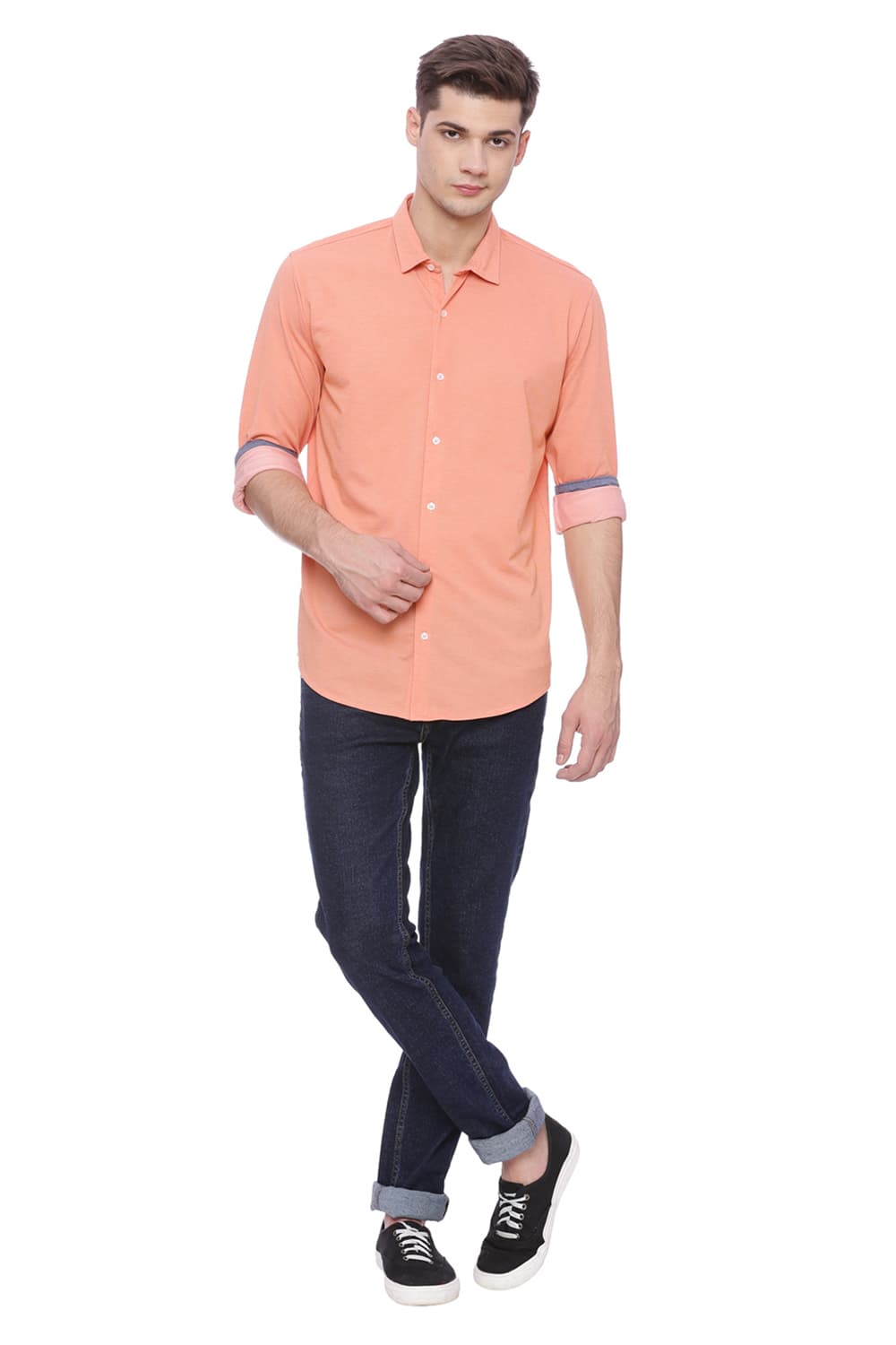 BASICS SLIM FIT LONG SLEEVE KNIT SHIRT