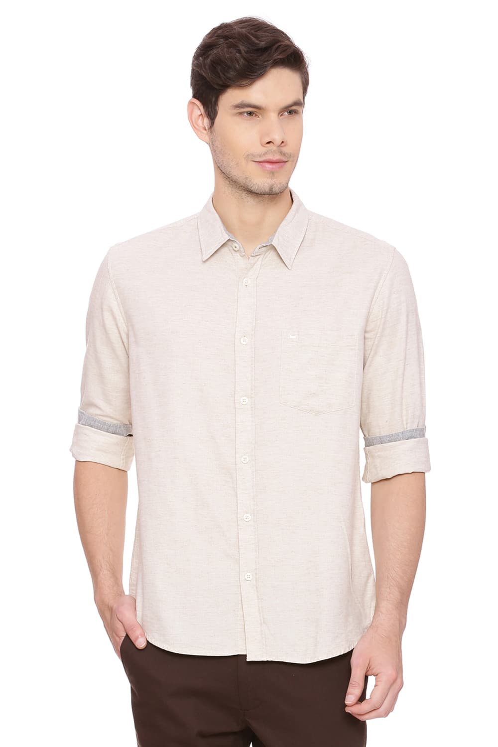 BASICS SLIM FIT CHAMBRAY SHIRT