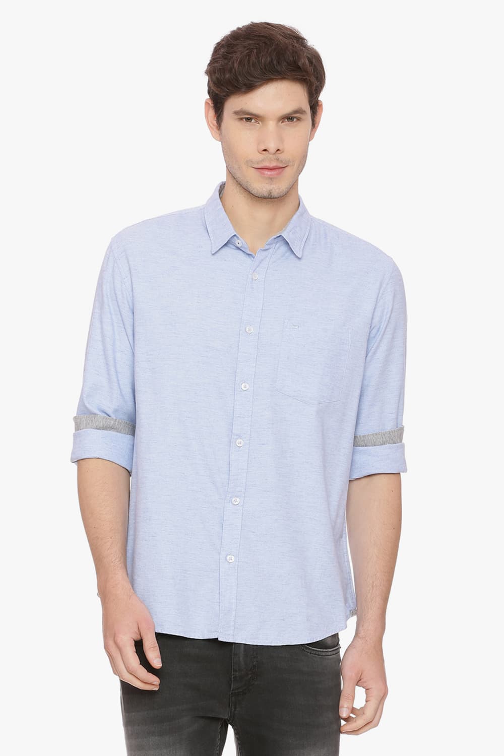 BASICS SLIM FIT CHAMBRAY SHIRT