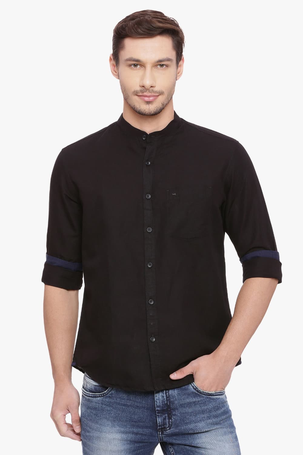 BASICS SLIM FIT COTTON LINEN SHIRT