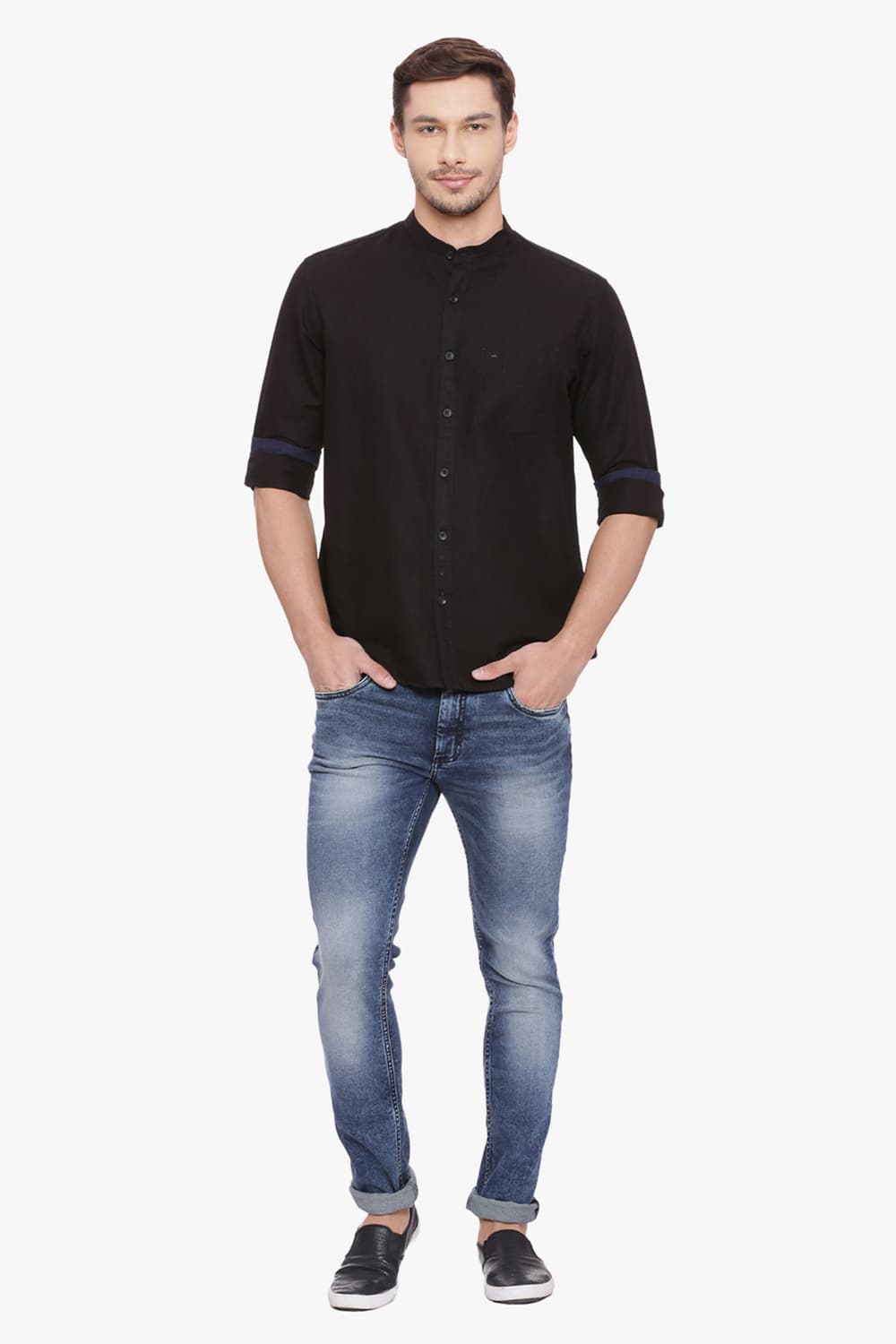 BASICS SLIM FIT COTTON LINEN SHIRT