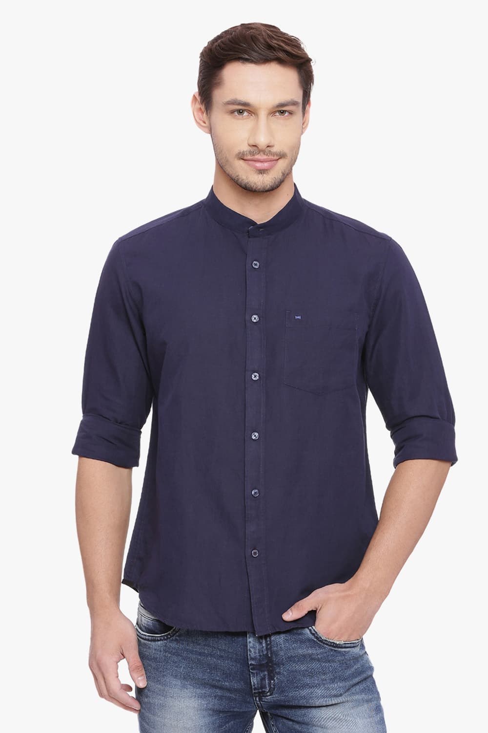 BASICS SLIM FIT COTTON LINEN SHIRT