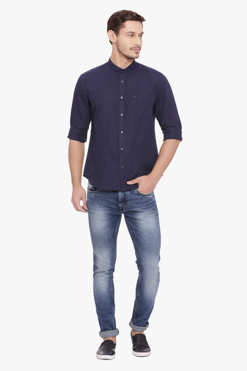 BASICS SLIM FIT COTTON LINEN SHIRT