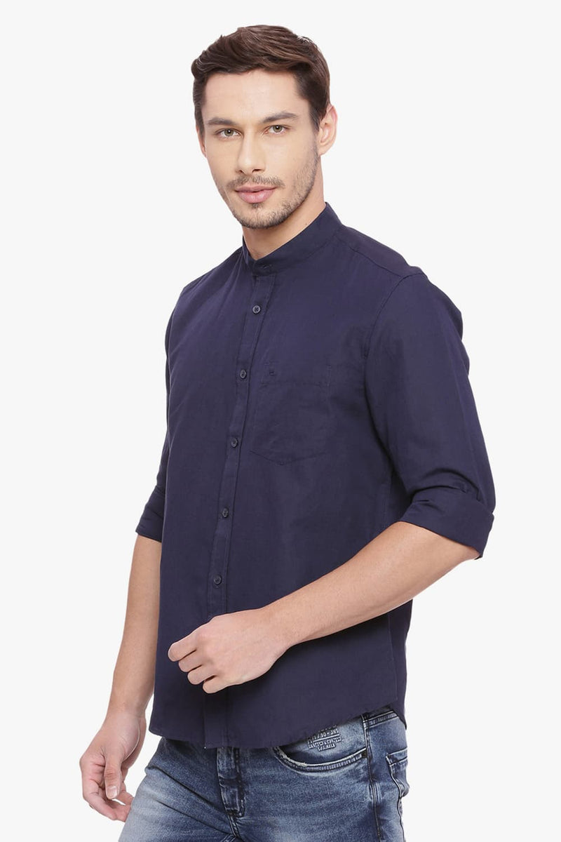 BASICS SLIM FIT COTTON LINEN SHIRT