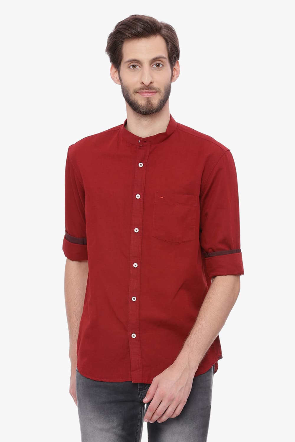 BASICS SLIM FIT COTTON LINEN SHIRT