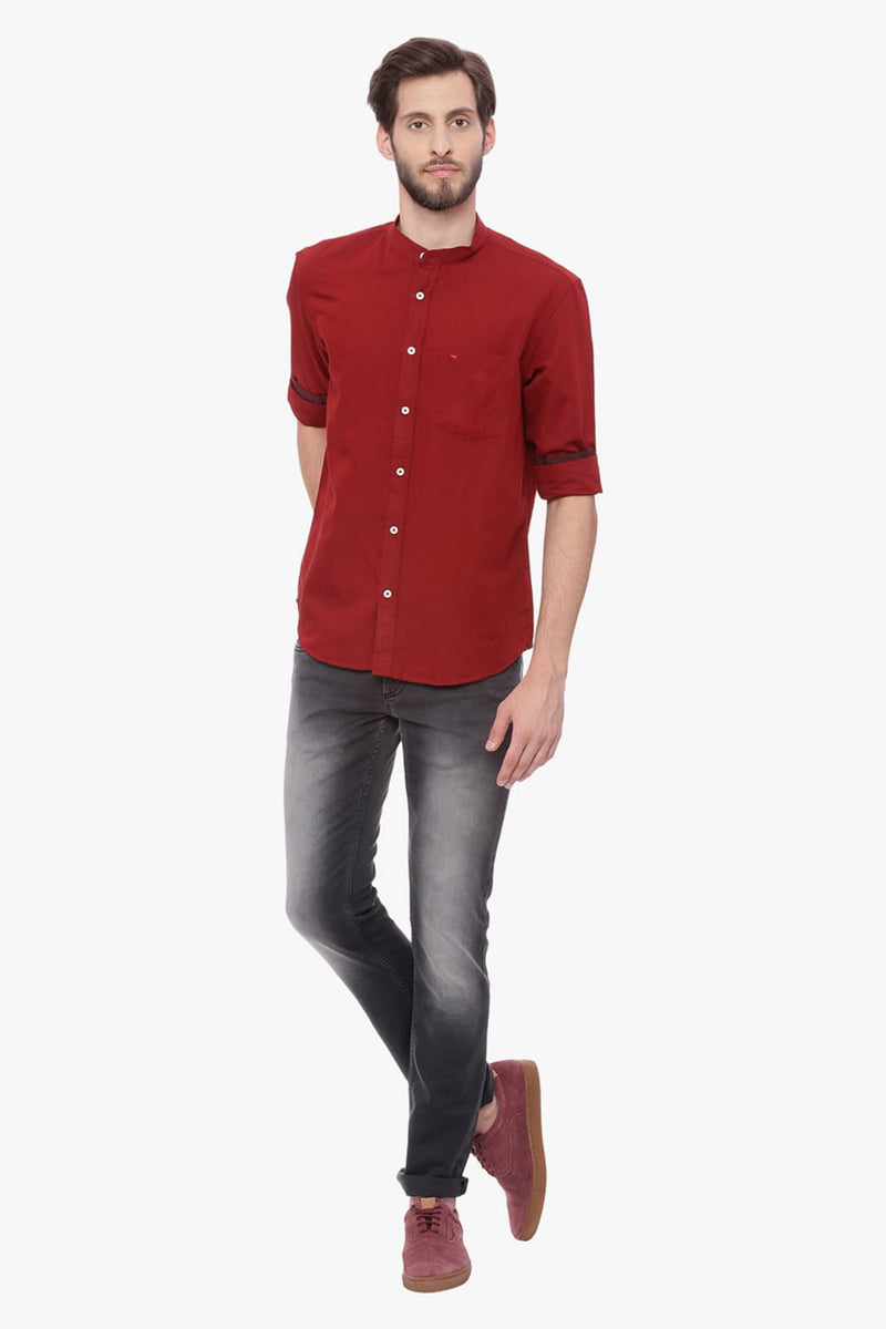 BASICS SLIM FIT COTTON LINEN SHIRT