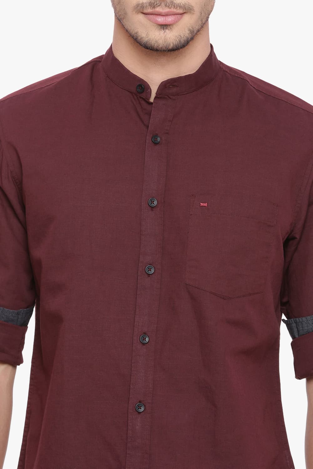 BASICS SLIM FIT COTTON LINEN SHIRT