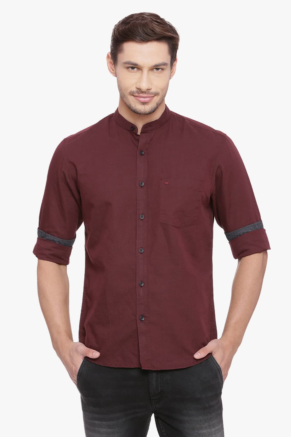 BASICS SLIM FIT COTTON LINEN SHIRT