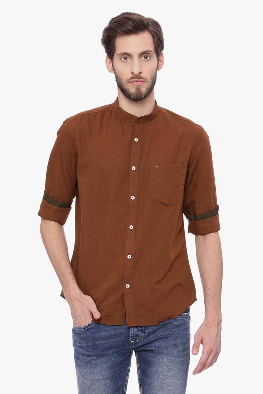 BASICS SLIM FIT COTTON LINEN SHIRT