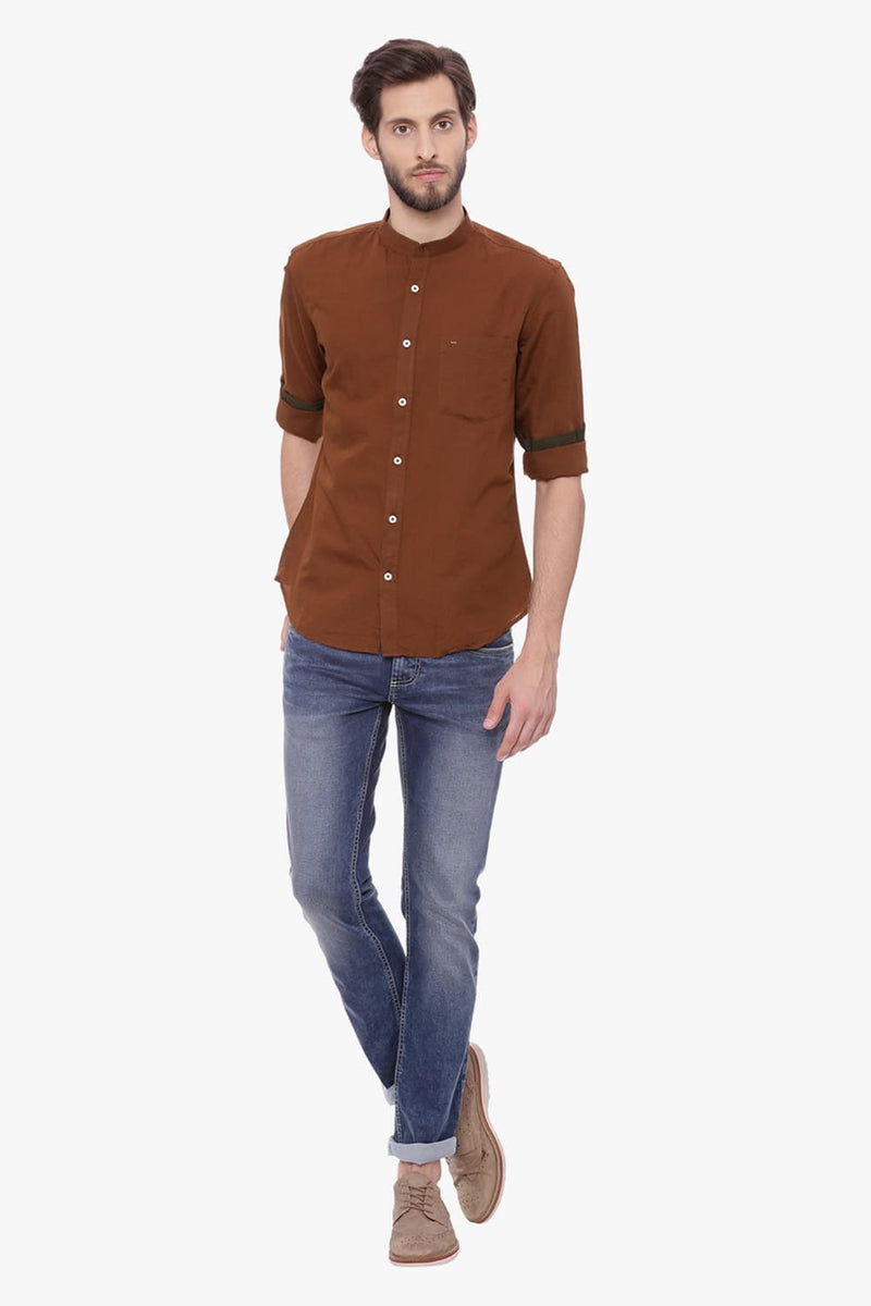 BASICS SLIM FIT COTTON LINEN SHIRT