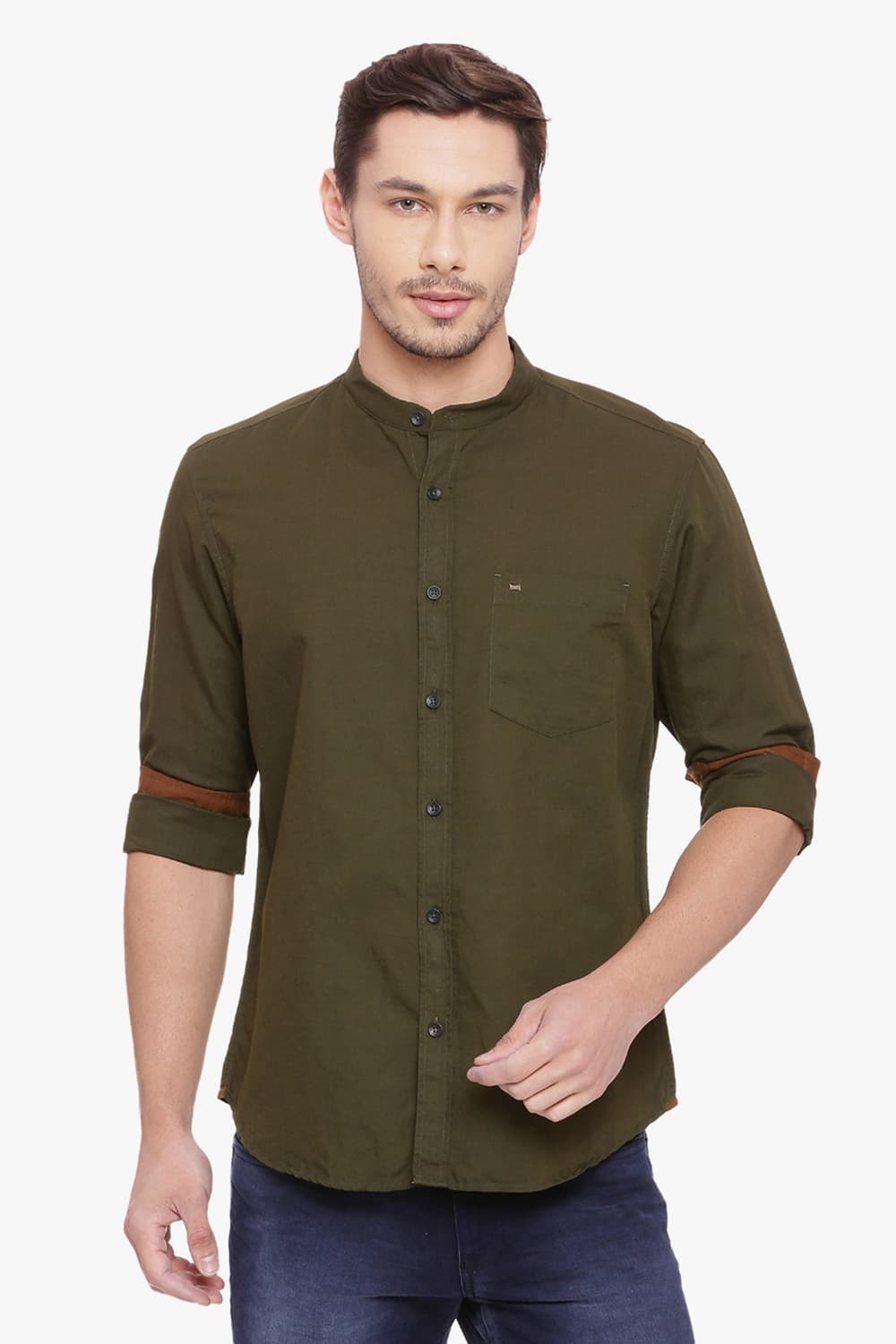 BASICS SLIM FIT COTTON LINEN SHIRT