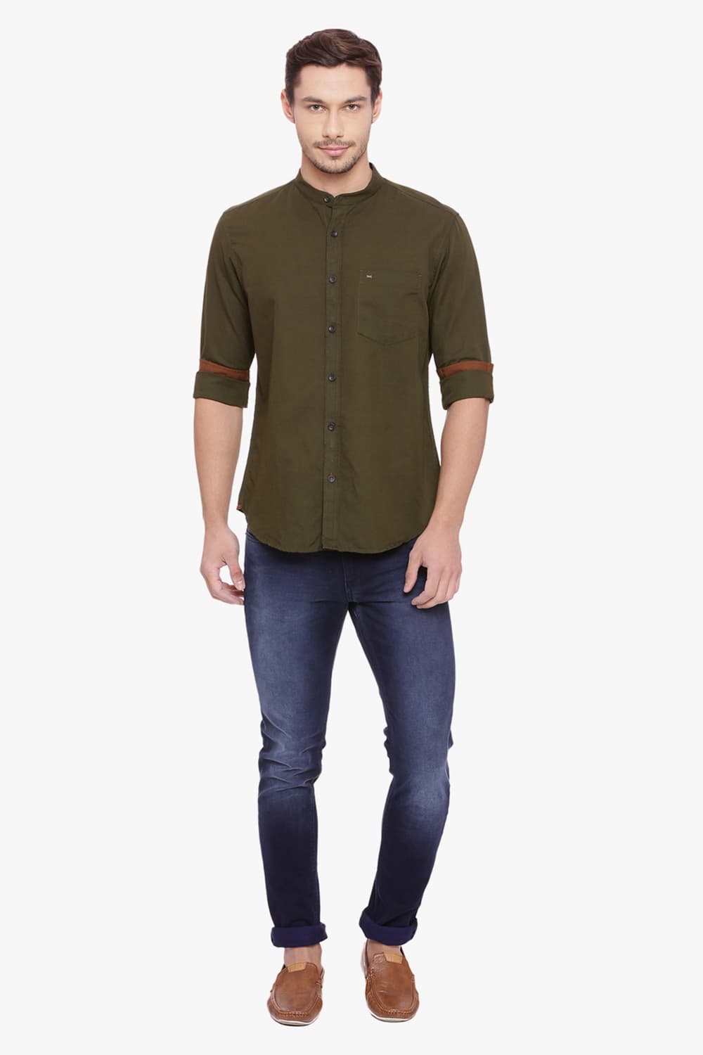 BASICS SLIM FIT COTTON LINEN SHIRT