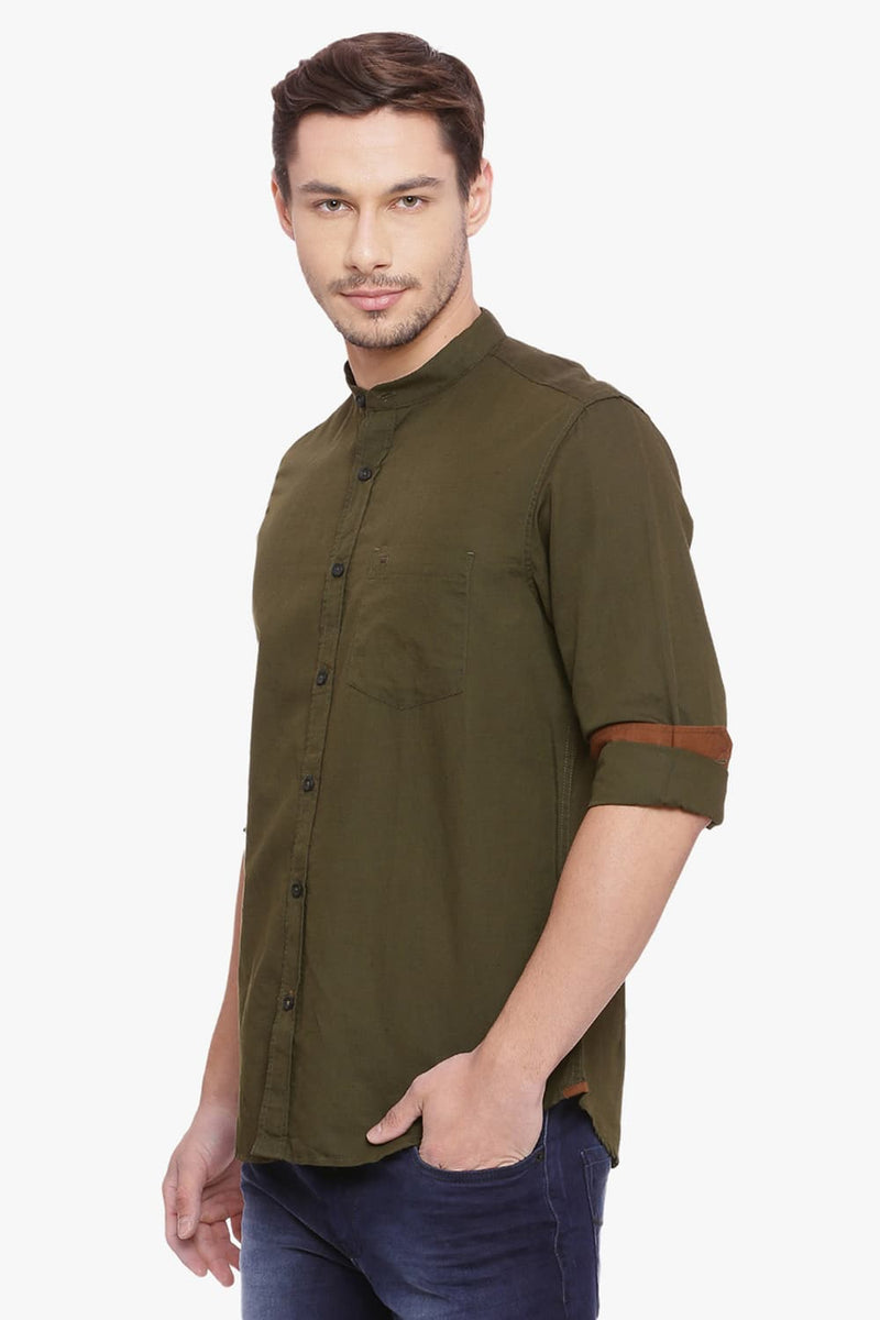 BASICS SLIM FIT COTTON LINEN SHIRT